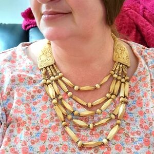 Hand Crafted Ethnic carved elephant tiger necklace 19" Length